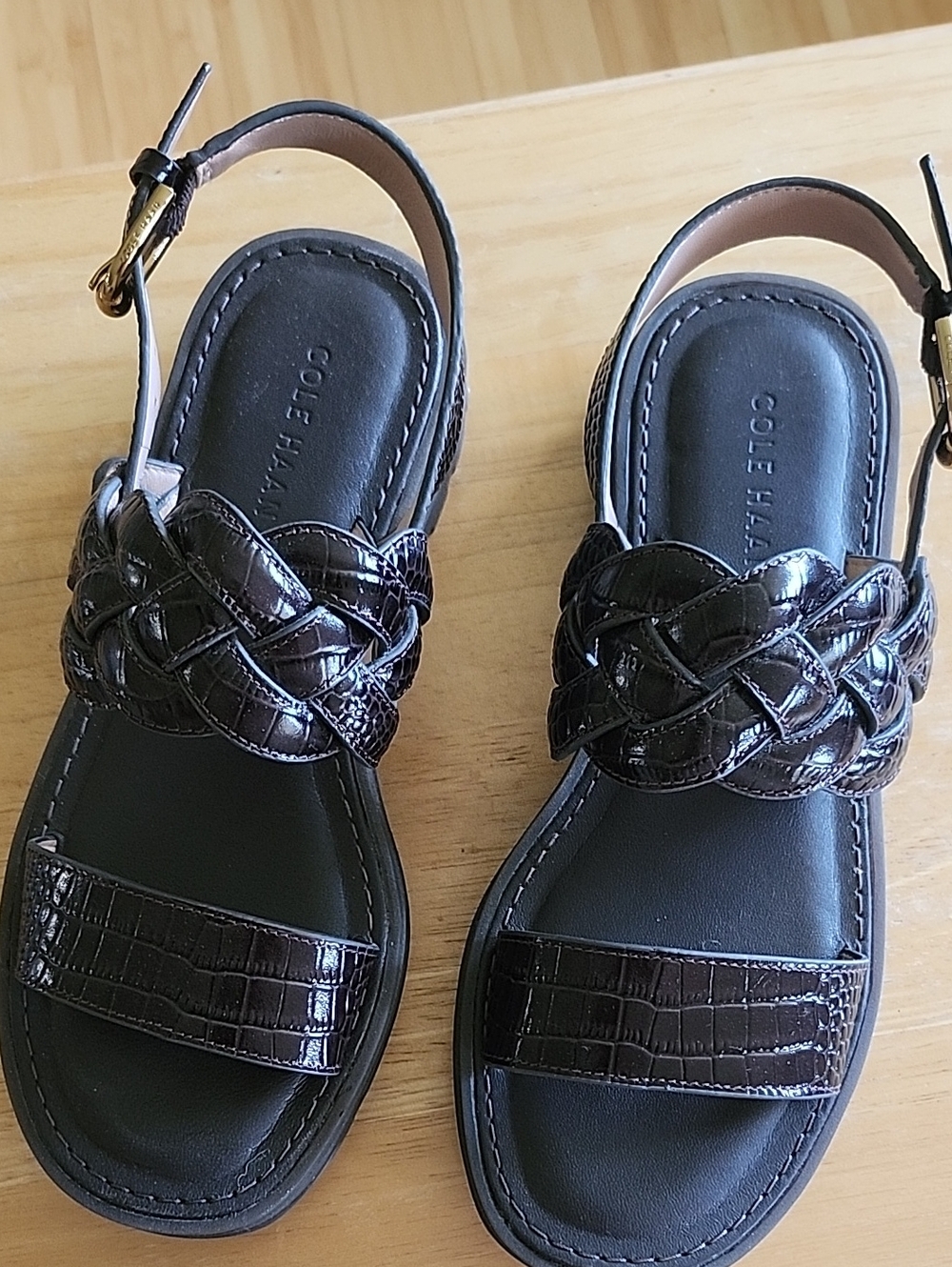 Cole Haan Women's  Dark Brown Leather Braided Slingback Sandals